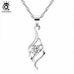 ORSA JEWELS Angel Wing Pedant Necklaces with Shiny Purple/Clear Cubic Zirconia Crystal for Women Fashion Silver Jewelry ON04