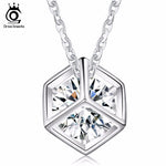 ORSA JEWELS 100% Allergy Free Silver Color Necklace Square Box with AAA Cubic Zirconia Elegant Pendant Necklace for Women ON49