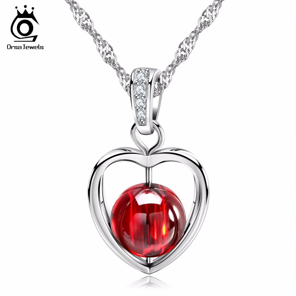 ORSA JEWELS New Arrival Simulated Red Garnet Pedants Necklace Fashion Silver Color Women Jewelry Allergy Free ON48