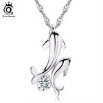 ORSA JEWELS Cute Double Dolphin Pendant Necklaces with AAA Austrian Cubic Zirconia for Women Fashion Silver Color Necklace ON21