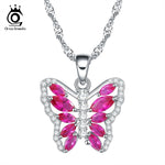 ORSA JEWELS Charming Red Cubic Zirconia Butterfly Pendant Necklace Lead & Nickel Free Silver Color 45cm Chain Necklaces ON86