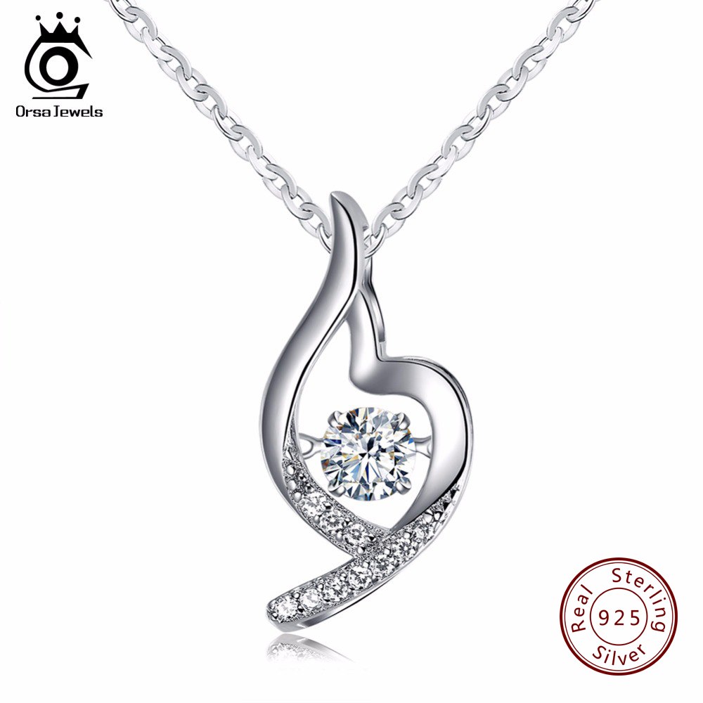 ORSA JEWELS Genuine Sterling Silver 925 Pendants&Necklaces with Movable Crystal New Arrival Leisure Jewelry for Women SN42