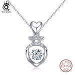 ORSA JEWELS 925 Sterling Silver Necklace Heart Style Pendants Insert Movable Charm CZ Zircon Jewelry SN52