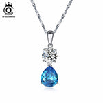ORSA JEWELS New Fashion Silver Necklaces for Women with Charm Water Drop Blue Cubic Zirconia Special Gift Pendant Necklace ON120
