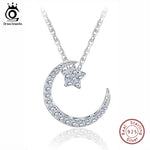 ORSA JEWELS 925 Sterling Silver Moon Star Pendant Necklaces with Austrian Crystal for Women Genuine Silver Jewelry Gift SN06