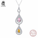 ORSA JEWELS Luxury 925 Sterling Silver Necklaces For Women Water Drop AAA Cubic Zircon Trendy Top Quality Female Pendant SN70