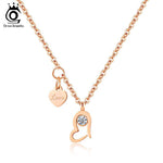 ORSA JEWELS Rose Gold Color Stainless Steel Necklaces For Women Romantic Heart Shape Pendant With AAA Zircon Love Jewelry JTN36