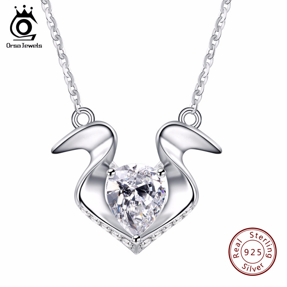 ORSA JEWELS Genuine 925 Sterling Silver Crystal Pendants Necklace for Men Women  2018 New Fashion Lover's Necklaces SN34